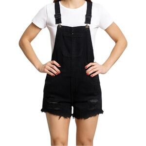 American Eagle Black Shortalls Overalls Relaxed Fit Jean Shorts Black Small 34"